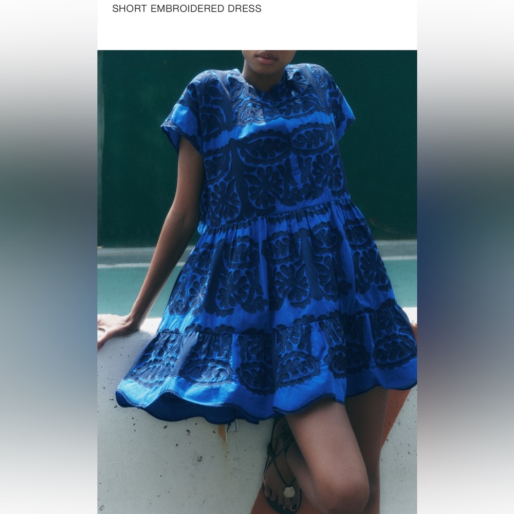Zara Short Embroidered Mini Dress in Royal Blue and Navy szM